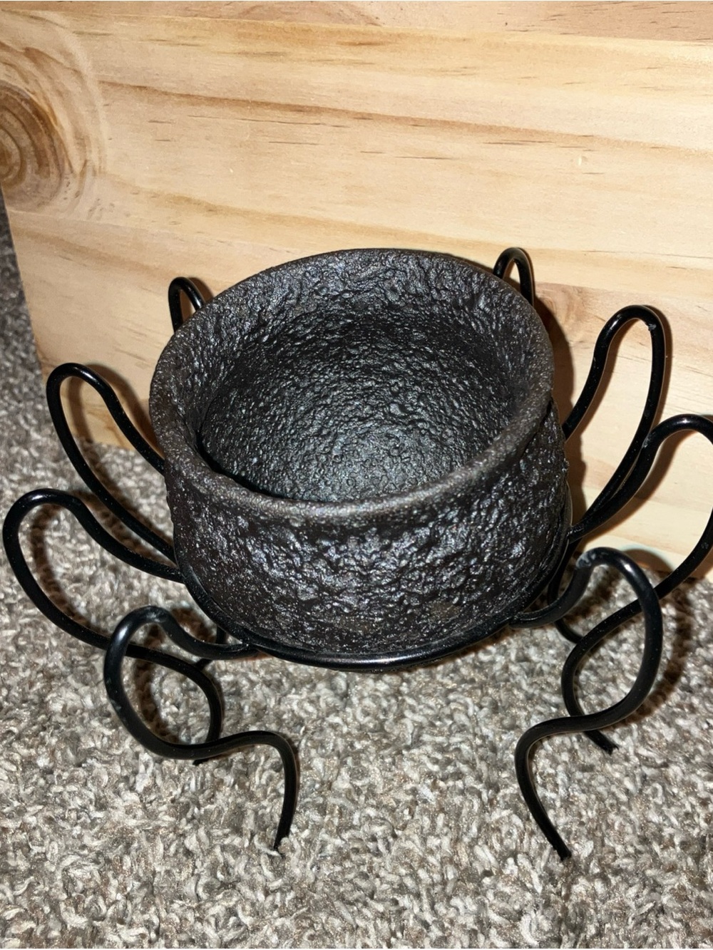 Black Metal & Pottery 8 Legged Spider Candle Holder - Rustic Holiday Accent - Picture 2 of 5